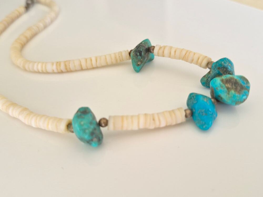 Vintage Navajo Turquoise Nugget and Shell Heishi Necklace